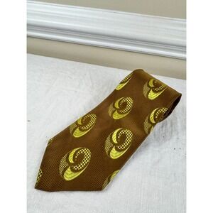 Vintage French Bronze Brown Chartreuse Yellow Geometric Orbital Wide Silk Tie 4"